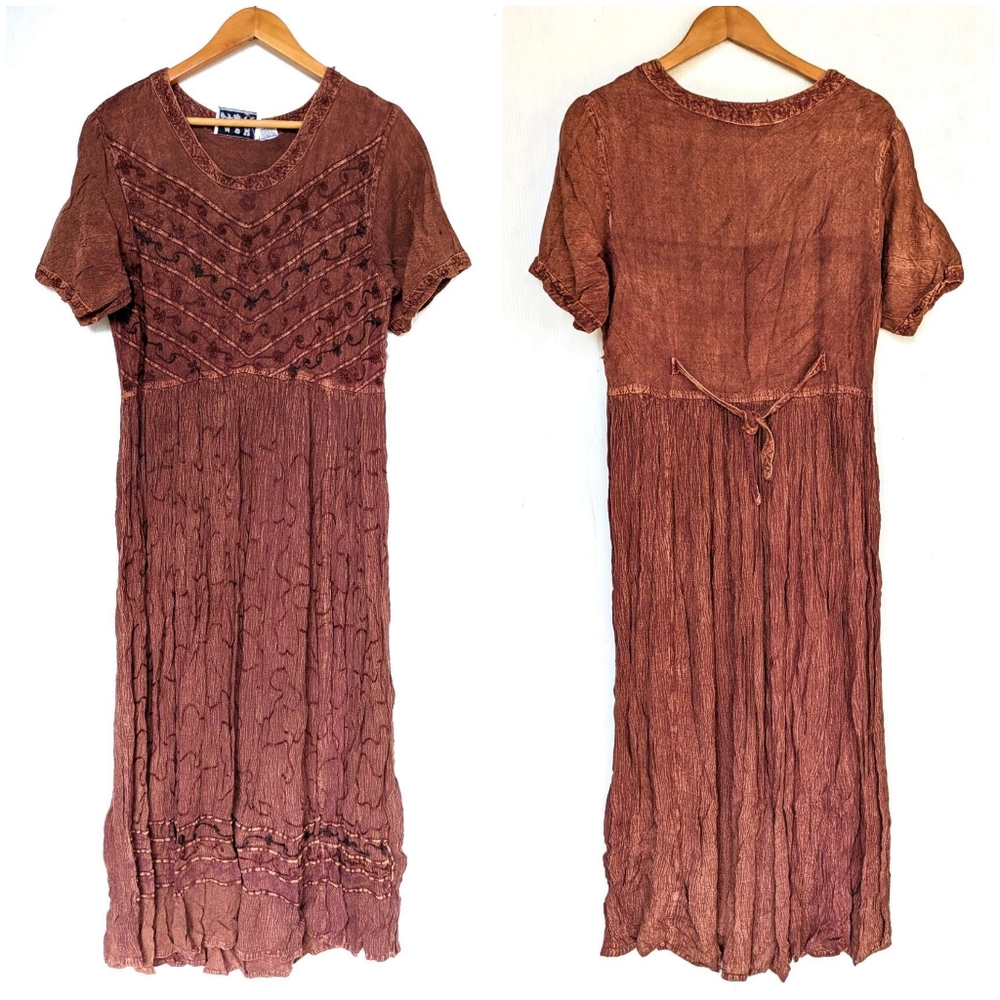 VINTAGE boho bohemian rust brown embroidered house prairie hippie
